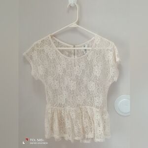 Elegant Lace Peplum Top - Cream